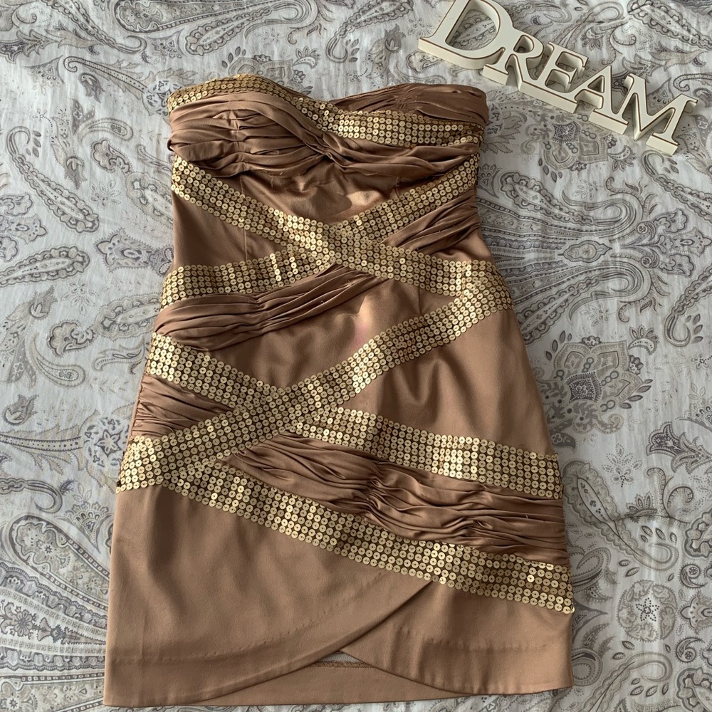 Gold Sequined Mini Party Dress